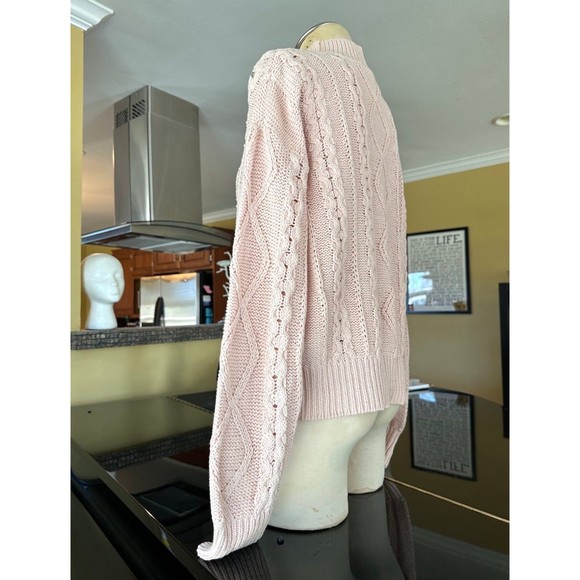 VTG 1980 Blush Ballet Pink Pearl Rhinestone Embellished Cotton Cableknit Sweater - Picture 10 of 12
